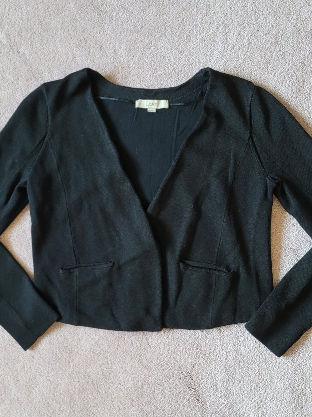 LOFT Black Open Front Knit Jacket/Cardigan with Pockets Size Small